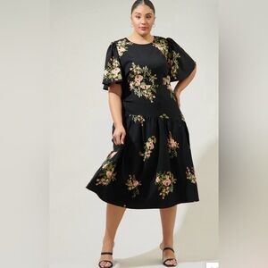 Preloved Sugarlips Jasleen Floral Bruna Drop Waist Midi Dress Size 2x